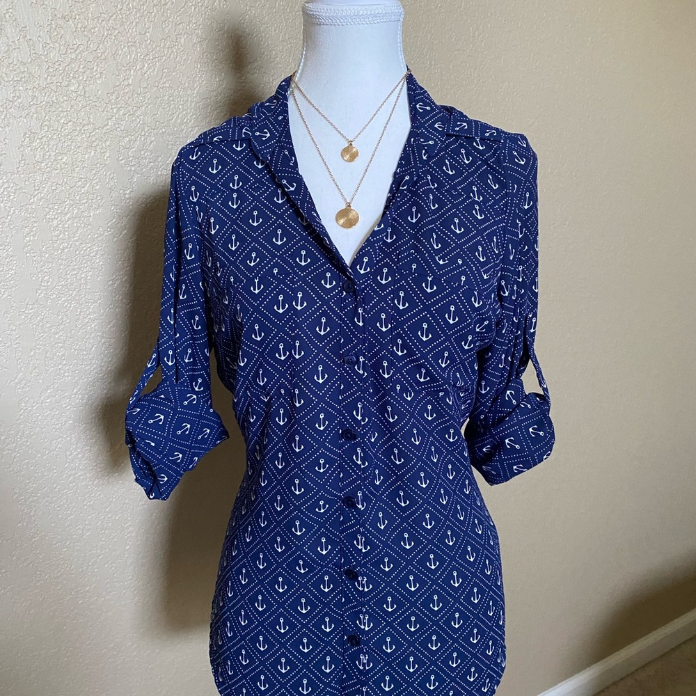 Express Anchor Print Button Down Shirt